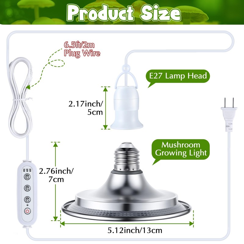 Meonum Mushroom Grow Light with 3/6/9 Hour Timer, 360° LED