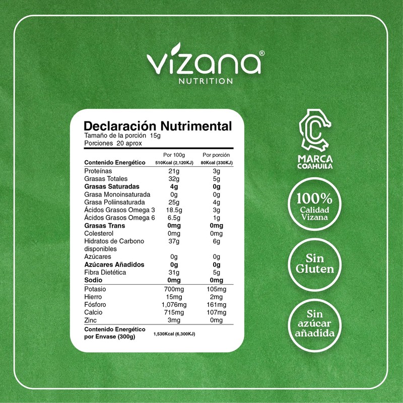 VIZANA NUTRITION | Semilla de Chía Orgánica Certificada USDA 600g