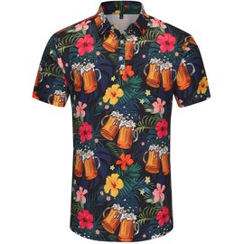 Men's Golf Polo Shirts Funny Golf Shirts for Men Performance Moisture Wicking Quick Dry Athletic Short Sleeve Shirts Hawaiian Beer