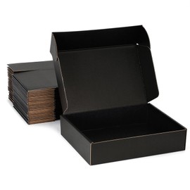 DUZCLI Small Shipping Boxes 13x10x2 Inches – Black Corrugated Cardboard Boxes (20-Pack) for Mailing, Packing, Small Business & Gift Packaging - Recyclable & Sturdy