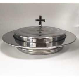 Silver Polished Steel Communion Bread Tray Plate W/Cover for Churches,Stackable Communion Bread Plates W/Cover for Communion Supplies, Stacking Bread Plate & Bread Plate Cover