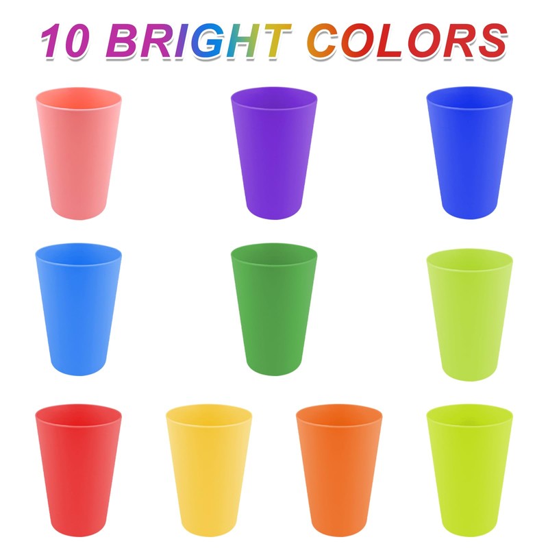 Elsrantor Pack of 30 Colourful Plastic Cups, Reusable, 10 Colours,
