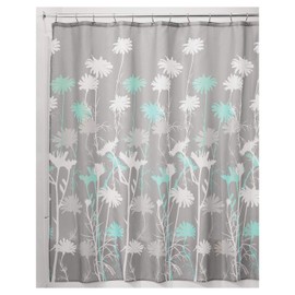 InterDesign Daizy Cortina de baño de diseño | Cortina de Ducha de fijación Firme | 183 cm x 183 cm | Cortinas para bañera o Ducha con Estampado Floral | Poliéster Gris/Menta