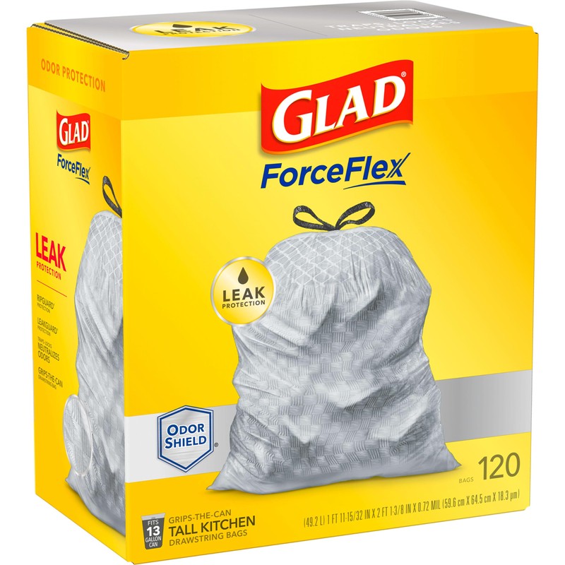 Glad Trash Bags, ForceFlex Tall Kitchen Drawstring Garbage Bags -