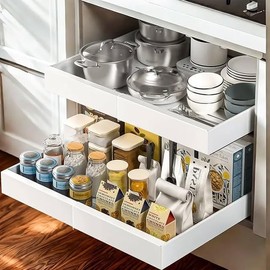 Dimcapo Pull out Cabinet Organizer, Depth(20.87'') and Expandable Width(12.60"-20.47") Heavy Duty Slide out Drawers, Roll out Shelf Storage for Kitchen Base Cabinet Organization (1Pack-White)