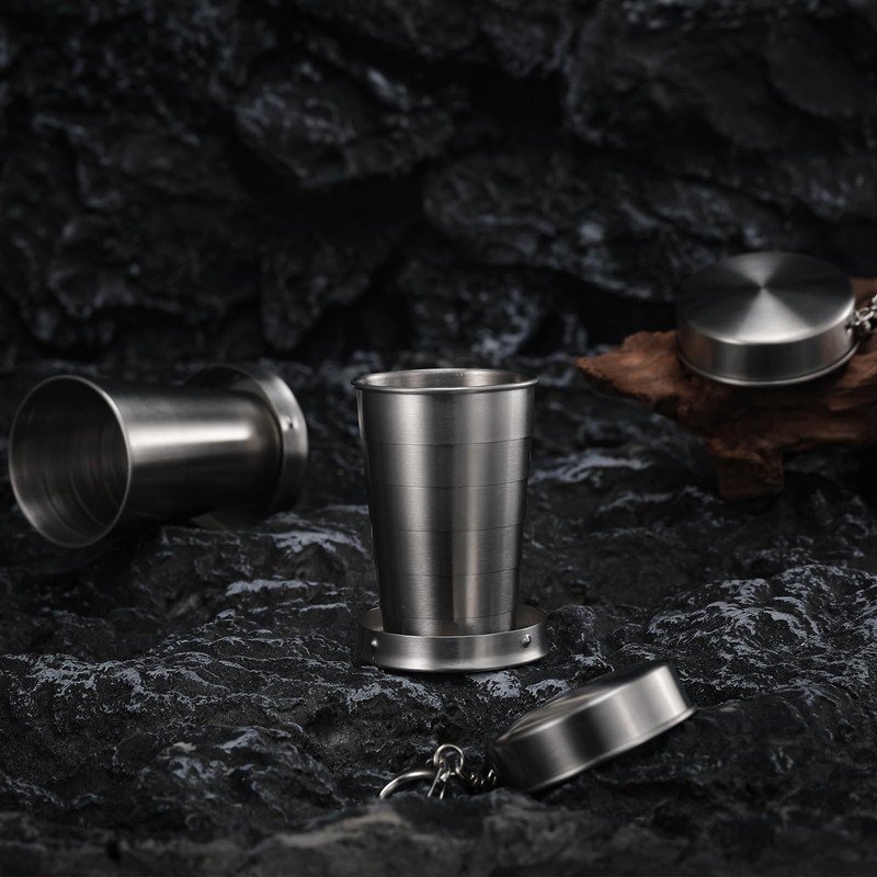 Reallnaive 10 Pieces Collapsible Shot Glasses Stainless Steel Collapsible Cup