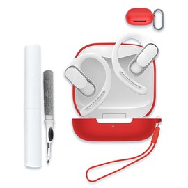 Case Cover for SHOKZ OpenFit Air,Full Protective Soft Silicone Skin Case Shock-Absorbing Protective Case with Keychain,Lanyard and Cleaning Pen [Front LED Visible]-RED