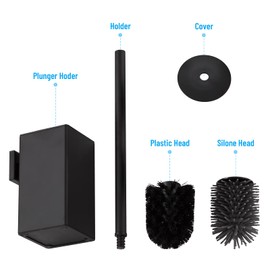 BVL Toilet Brush and Holder Black Toilet Bowl Brush for Ceaning with Stainless Steel Handle Wall Mounted