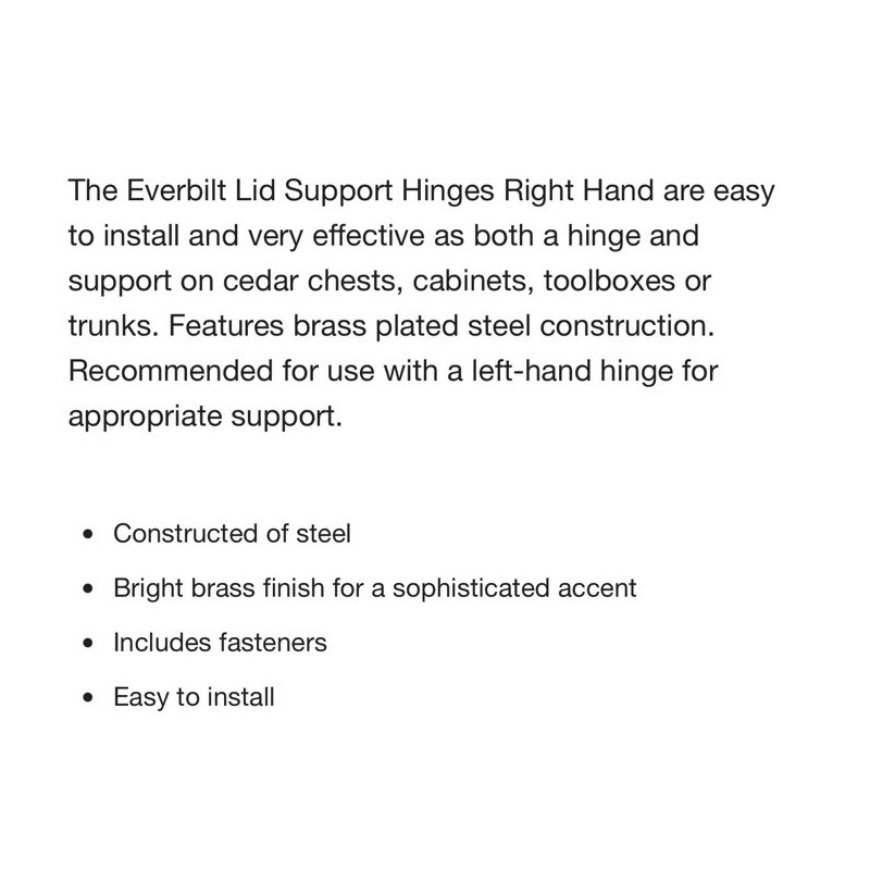 Everbilt Bright Brass Lid Support Right Hand Hinges 1000 020