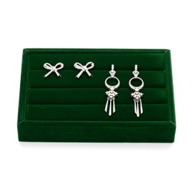 Papten Velvet Ring Organizer Trays Stackable Jewellery Drawer Organiser Tray for Earrings Ring Display Showcase,Dark Green