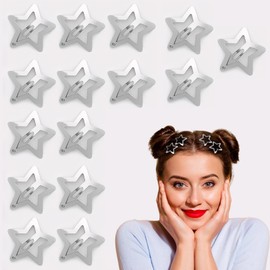 15 PCS Silver Metal Star Hair Clips 2000s Y2K Hair Clips Non Slip, 1.57" Stylish Star Hair Clips for Women