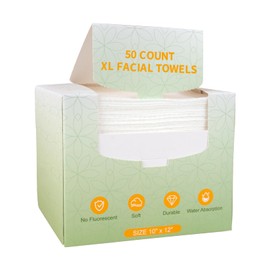 RAQEHO Disposable Face Towel - 50Pcs Face Towelettes Facial Towels Soft XL Dry Facial Cleansing Wipes for Sensitive Skin Travel Cleansing Makeup Removal