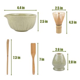 4 pcs Japanese Matcha Set,Match Bowl with Spout and Whisk,Chasen Holder, Bamboo Matcha Scoop for Matcha Tea Ceremony(Green)
