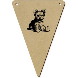 5 x 140mm 'yorkie puppy with toy' Wooden Bunting Flags (BN00079819)