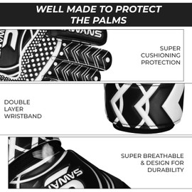 SAWANS Goalkeeper Gloves Football Training Equipment for Kids Boys Youth Adult Men Goalie Gloves Grips Palm Protection Double Layer Breathable Goalkeeping (Black, 8)
