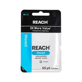 Reach Hilo dental encerado sin sabor para el cuidado bucal y eliminación de placa y alimentos de la línea de dientes y encías, aceptado por la Asociac