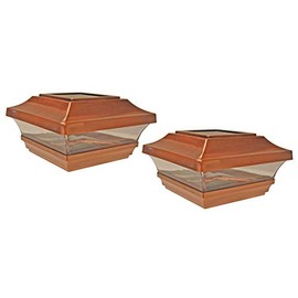Woodway Solar Post Cap, in Copper, fits 3.5" Post, with Powerful LED Light and Wide Area Coverage, Pack of 2