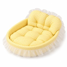 Soft Plush Cat & Small Dog Sofa Bed for Indoor Lounging – Washable, Removable Oval Pet Bed with Lace Trim for Year-Round Comfort
