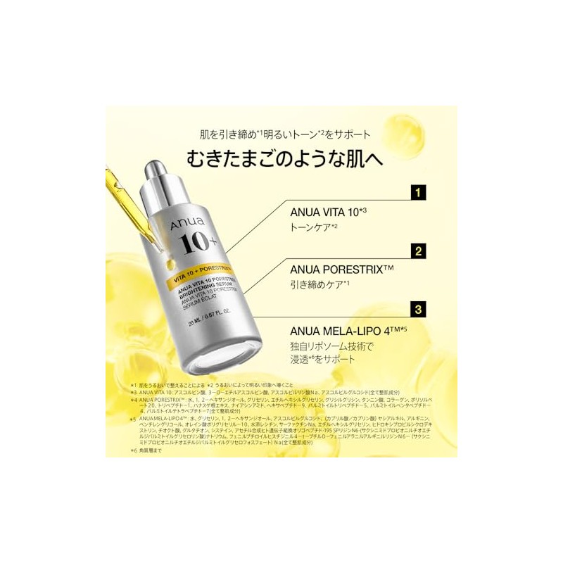 ANUA(アヌア)ビタミン10 ポアストリックスセラム20ml ビタミン美容液 毛穴 角質ケア 肌トーン 透明感 うるツヤ ハリ感 キメ