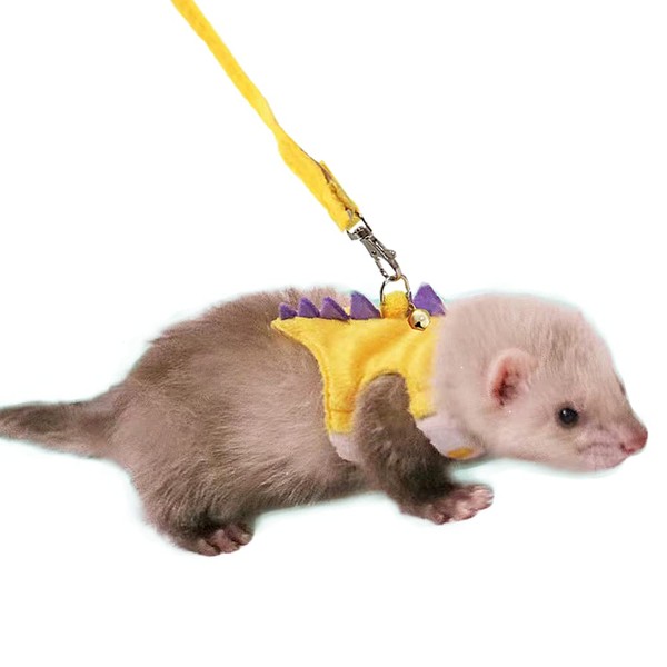 Gittcoll Anelekor Ferret Harness and Leash Set Small Animals Vest Harness with Safe Bell Dinosaur Shaped Walking Clothes for Baby Rabbit Guinea Pig Teacup Chihuahua Mouse and Other Small pet (Yellow)