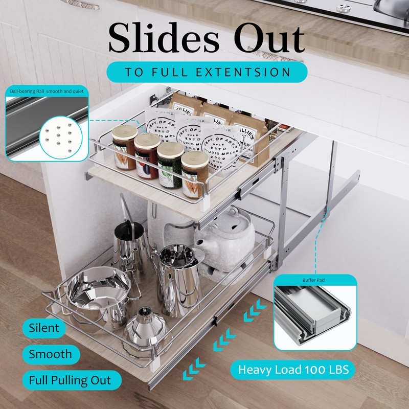 2 Tier Pull Out Cabinet Organizer 18" W X 22"