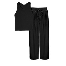 PJ Harlow Women's Crop Tank and Capri Bottoms w/Draw String, Black