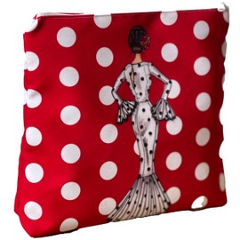 Flamenca Kosmetiktasche "Weiße Maria" – doppelseitiges Design – roter Hintergrund mit weißen Punkten – 25 x 26 cm – wasserdicht – Kulturbeutel für Damen oder Reisen, rot, 25cm x 26cm, Flamingo