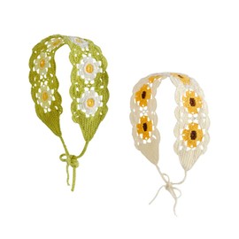 NOIAFZY 2Pcs Vibrant Boho Chic Crochet Hair Band Fashion Headbands with Floral Pattern Knitted Head