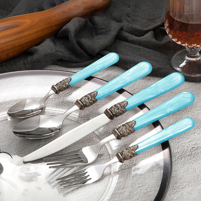 CATHYLIN 20 pieces 18/10 Stainless Steel Silverware Sets With Blue