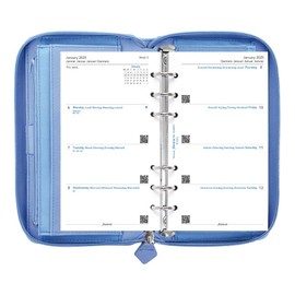 Filofax Saffiano Zip Organizer, Personal Compact Size, Vista Blue - Cross-Grain, Leather-Look, Six Rings, Week-to-View Calendar Diary, Multilingual, 2025 (C022592-25)