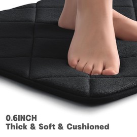 YIHOUSE Black Bathroom Rugs Sets 4 Piece, Non Slip Memory Foam Bathroom Rugs, Machine Wash Bathroom Mat Set, Water Absorbent Bath Rug Set for Tub, Toilet and Floor