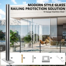 Glass Balustrade Post System - Corner Post - 43.5inch Silver Glass Railing Post for Decks, T304 Stainless Steel Glass Stair Post for Indoor & Outdoor for Balcony, Attic, Pool, Porch(1Pack)