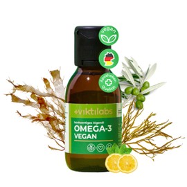 Viktilabs© - Omega 3 Algenöl vegan | Totox-Wert ≤ 5 | Hochdosierte Formel: Enthält 3,86 g Algenöl pro Tagesdosis mit 579 mg EPA und 1158 mg DHA | Ergänzt durch Vitamin D3 und Olivenöl | 1x Flasche