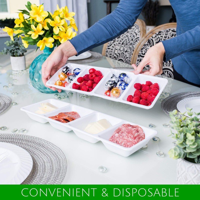 Plasticpro 4 Sectional Rectangle Plastic Disposable Serving Tray/Platter 5 X