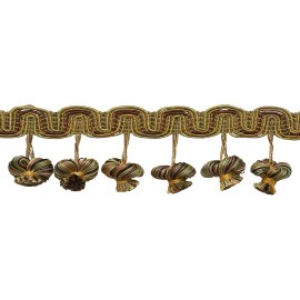 DÉCOPRO Gold Brown Green 2" Onion Tassel Fringe Trim Golden Chestnut [5 Yards]