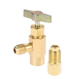 SURIEEN R1234yf Self-Sealing Can Tap Depressor, F-1/4 SAE 1/2 LH Thread Valve Tool Bottle Opener with F-1/4 SAE to M-1/2 Connector Adapter for R134a R12 R22 Charging Hose