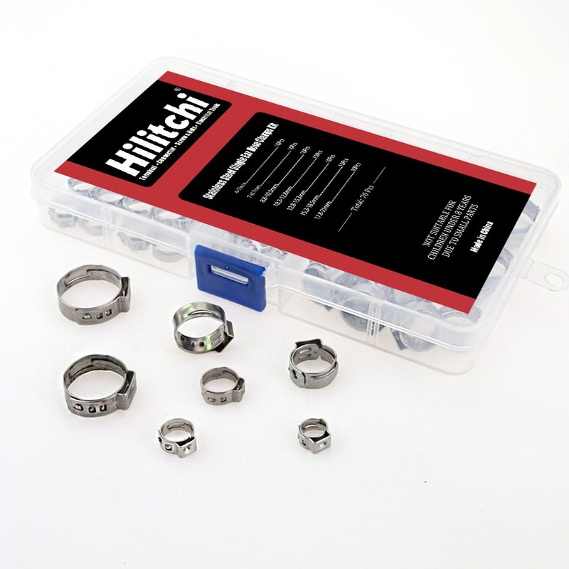 Hilitchi 70pcs Stainless Steel Single Ear Hose Clamps with Ear