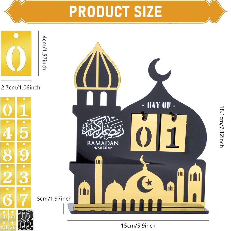 Ramadan Countdown Calendar, Acrylic Eid Ramadan Mubarak Advent Countdown Calendar