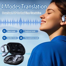 AI Translation Earbuds Real-Time Translator Earbuds with 144 Languages & Accents, Open-Ear Translation Earbuds fit for iOS & Android, Translation Device for Travel, Business, and Learning (Black)