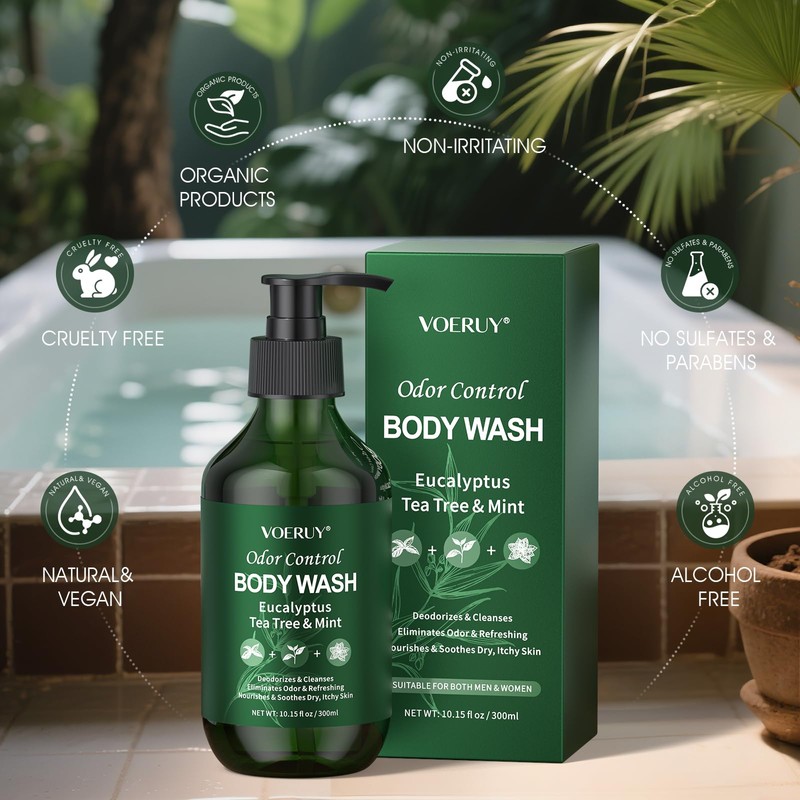 VOERUY Eucalyptus & Tea Tree Oil Deodorizing Body Wash for