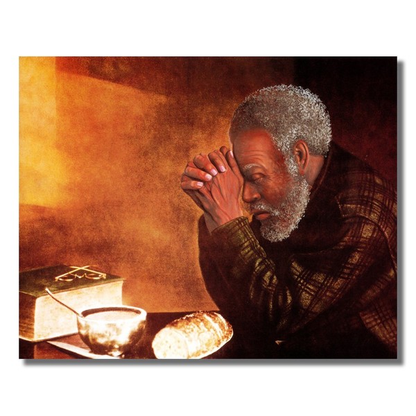 African American Black Man Praying at Dinner Table Daily Bread Religious Wall Picture 16x20" Art Print (Unframed)