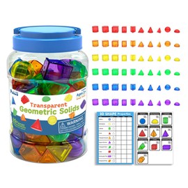 Sharplace 60Pcs Geometric Solids Shape Blocks 3D Shapes Colorful Educational Toy Translucent Pattern Blocks Montessori Toy for Travel
