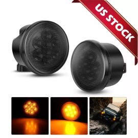 For Jeep Wrangler JK JKU 2007-2018 Front LED Turn Signal Lights Blinkers Parkin