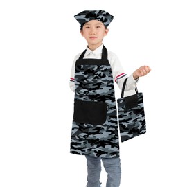 JACKIE &amp; YORK Children’s Apron, Kids, Bandanna Style Head Covering and Storage Bag Included, Easy to Put On and Take Off, Elementary School, Unisex, Cute, Simple, Dust Resistant, camouflage