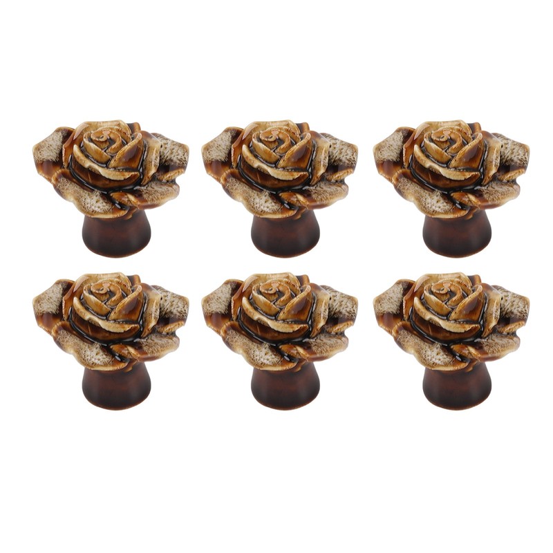 6Pcs Cabinet Knob Rose Flower Shape Delicate Ceramic Knob for