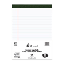 Roaring Spring BioBased USDA Certified Bio-Preferred Legal Pads, 12 Pack, 8.5" x 11.75" 40 Sheets, White