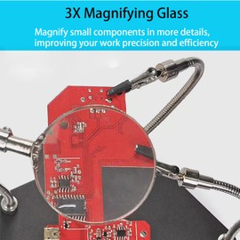 Helping Hands Soldering Station, Third Hand Soldering Tool PCB Circuit Board Holder with 3X Magnifying Glass, 4 Flexible Arms with Non-Slip Stable Base for Electronic Repair, Soldering and Crafts