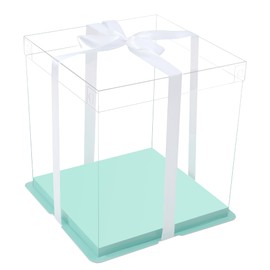 XININSUN 14x14x12inch clear cake box with ribbon,12inch14inch tall cake boxes for tiered cakes,layer cake carrier,disposable cake containers,ideal for wedding birthday party and gift display-Green