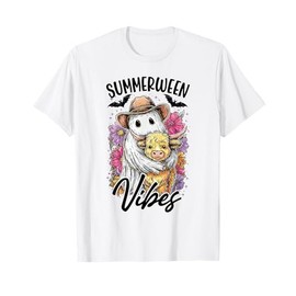 Vintage Flora Ghost Cow Pumskin Shirt Summerween Vibes T-Shirt