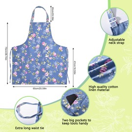 FEISIGE 2 Pcs Kitchen Aprons for Women, Adjustable Floral Aprons Chef Bakers Apron Cooking Apron with Big Pockets for Cooking Baking Gardening